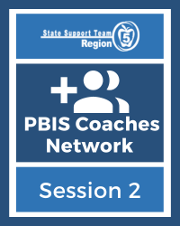 White image of a plus symbol with the title of the PBIS Coaches Network in the middle.